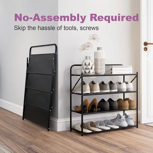Vista 3 de Zapatero plegable de 4 niveles sin montaje, organizador de zapatos plegable sin instalación, estantes portátiles de metal sólido para armario
