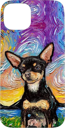 Vista 9 de Negro y bronceado liso Chihuahua Starry Night Dog ilustraciones caso para iPhone 17