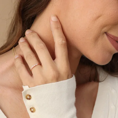 Vista 3 de AFFY - Anillo refinado con ópalo sintético y oro de 14 quilates sobre plata para mujeres, joyas apilables