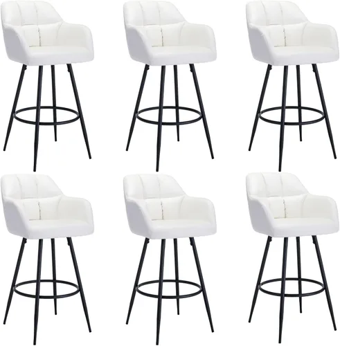 Vista 15 de ROCITY Juego de 2 taburetes de bar de terciopelo con respaldo, silla de bar beige para isla de cocina, taburetes de bar modernos con patas de metal