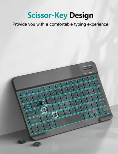 Vista 4 de Funda para teclado retroiluminada para Samsung Galaxy Tab S10 Lite/S10 FE/S9 FE 5G 10.9"/ Tab S9 11", teclado inalámbrico desmontable magnético de 7