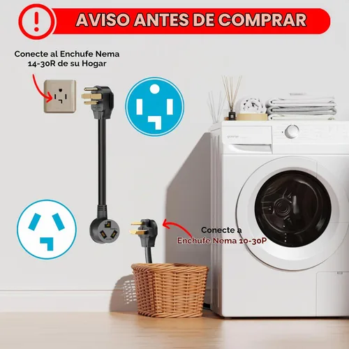 Vista 2 de CircleCord Cable adaptador de secadora de 3 clavijas a 4 clavijas, secadora 3P más antigua a casa 4P más nueva, cable de conversión de secadora NEMA