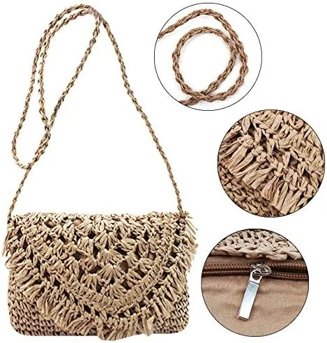Vista 2 de Women Small Straw Woven Cross-body Shoulder Bag Bohemian Handbag Purse