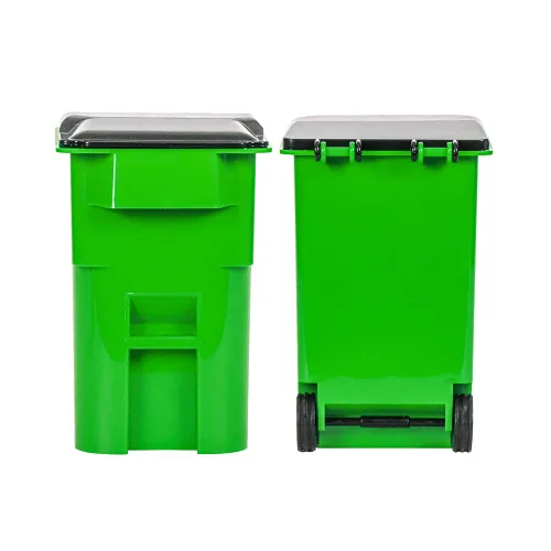 Vista 4 de Bote de basura verde en miniatura con tapa y ruedas para figuras de acción de lucha libre