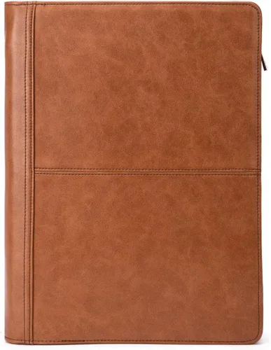 Vista 10 de Portafolio de cuero con carpeta de 3 anillas, padfolio de cuero vegano con cremallera, portafolio organizador profesional de negocios para regalo