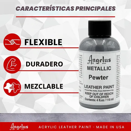 Vista 2 de Angelus Pintura para Cuero Metálico, 4 onzas., Estaño Peltre