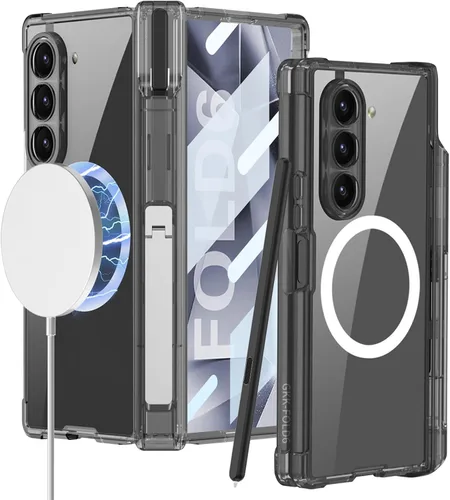 Vista 21 de DOOTOO - Funda para Samsung Galaxy Z Fold 6 con soporte de anillo, Z Fold6 S Pen con soporte y cubierta deslizante para cámara y protector de A-azul