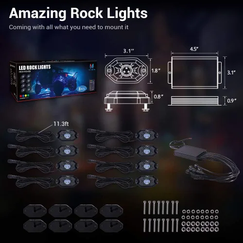 Vista 8 de MICTUNING Kit de luces LED RGB 2025 mejorado, 8 cápsulas de luz neón multicolor con control remoto RF a prueba de agua 12V para autos, camiones