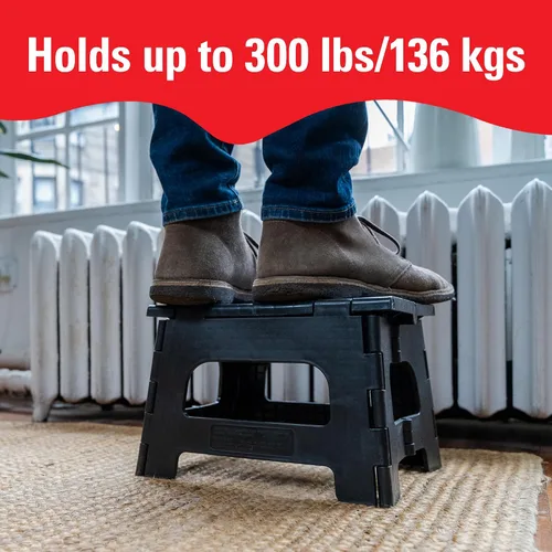 Vista 3 de Kikkerland Rhino Taburete Escalón Plegable – Soporta Adultos hasta 300 Libras, Ideal para Cocina y Baño – Taburete Escalón Colapsible, Portátil