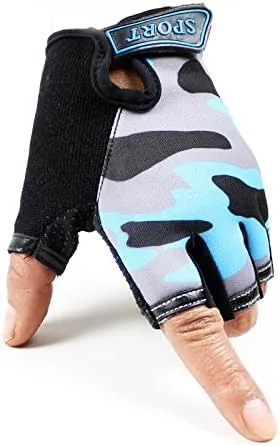 Vista 5 de MARZE Guantes de bicicleta para niños, guantes de ciclismo antideslizantes de medio dedo para niños de 4 a 12 años (gris)