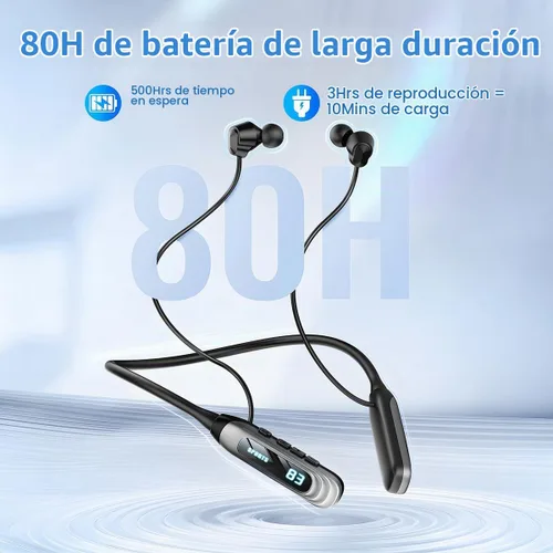 Vista 3 de MZYML - Auriculares Bluetooth con banda para el cuello 5.4, IPX5 impermeables con micrófono, 80 horas de reproducción, 1000 horas de espera
