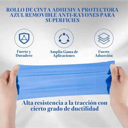 Vista 4 de Frienda 2 rollos de cinta transparente extraíble para arañazos, cinta azul para ventana, superficie azul, suministros de ventana autoadhesiva