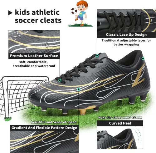 Vista 2 de Hanani Zapatos de fútbol para niños y niñas, zapatos de fútbol para jóvenes, atléticos, para exteriores e interiores, zapatos de béisbol firmes