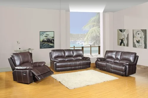 Vista 24 de Blackjack Furniture Brantley Collection - Sofá biplaza reclinable tapizado de cuero con consola, asientos acolchados de felpa con bobina Marrón