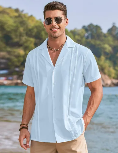 Vista 3 de COOFANDYMen'sCubanGuayaberaShirtsShortSleeveButtonDownShirtsSummerBeachShirts