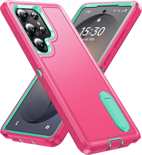 Vista 21 de BaHaHoues Funda protectora de grado militar para Samsung Galaxy S25 Plus con soporte integrado, a prueba de golpes y caídas (morado noche/rosa bebé)
