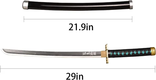 Vista 2 de Espada Katana SV Anime Demon Slayer de 31 Pulgadas, Espada Decorativa Coleccionable para Cosplay, Varias Estilos Disponibles