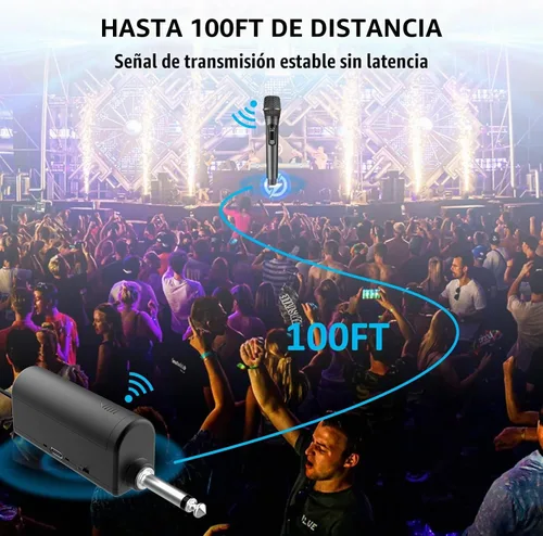 Vista 5 de Aveek Micrófono de karaoke inalámbrico, micrófono de mano recargable con receptor para altavoces y amplificadores alimentados, juego de micrófono