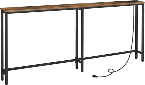 Vista 11 de HOOBRO - Mesa de consola estrecha de 63" con estación de carga, mesa de sofá de 5.9" con 2 tomas de corriente y puertos USB, mesas largas de entrada