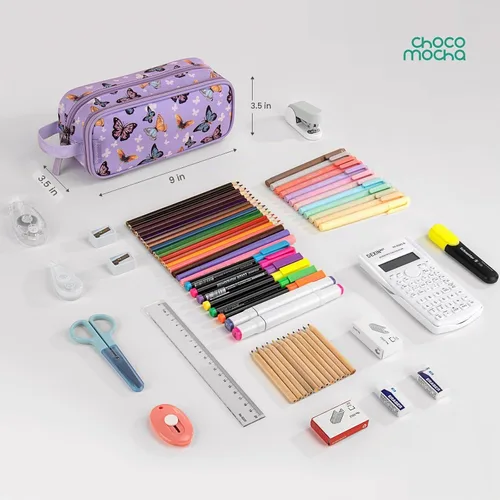 Vista 2 de Estuche para lápices Choco Mocha para niñas, gran estuche de lápices con cremallera suave para niñas con 2 compartimentos, estuche de lápices
