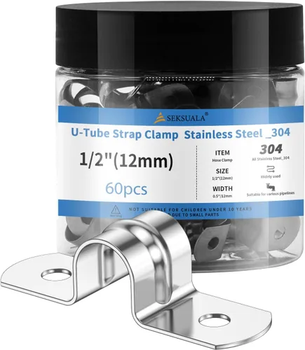 Vista 13 de 24 Piezas Abrazaderas de Conducto de Acero Inoxidable 304 de 1 1/4 Pulgadas (32mm), Abrazadera de Correa de Tubo en U de 2 Agujeros Soporte en U