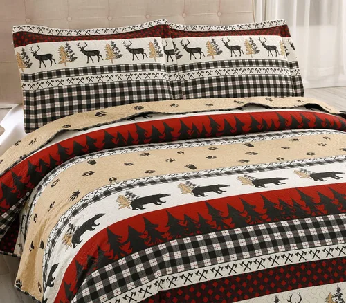 Vista 2 de Juego de edredón de tamaño Queen/Matrimonial, ropa de cama rústica de cabaña, colcha reversible para el hogar, colcha ligera para el hogar, colcha