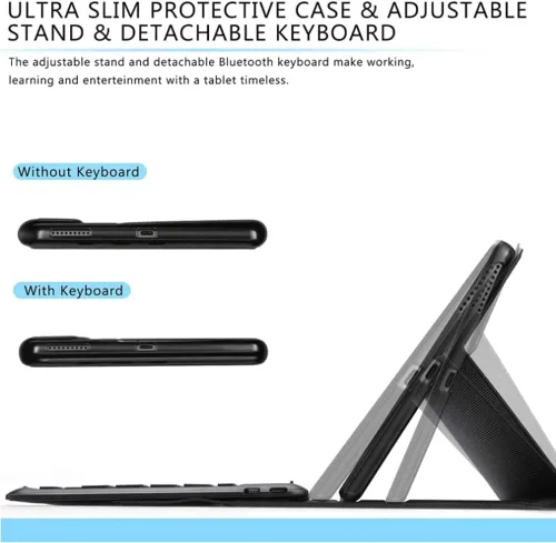 Vista 2 de Touchpad Galaxy Tab A 8.0 2019 Funda con teclado SM-T290, retroiluminación de 7 colores desmontable teclado inalámbrico Bluetooth multi-ángulos