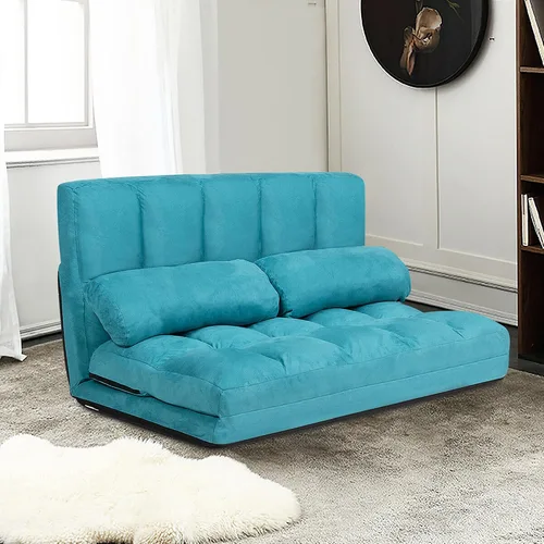 Vista 2 de DORTALA Sofá de suelo plegable, sofá de descanso ajustable de 6 posiciones con 2 almohadas y funda de tela de gamuza, moderno colchón de sala