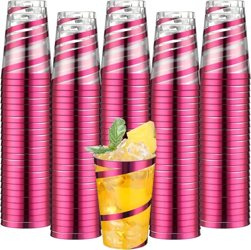 Vista 8 de Bokon 100 vasos de plástico transparente con borde de 12 onzas con borde, vasos desechables de plástico, vasos de vino, elegantes vasos de boda