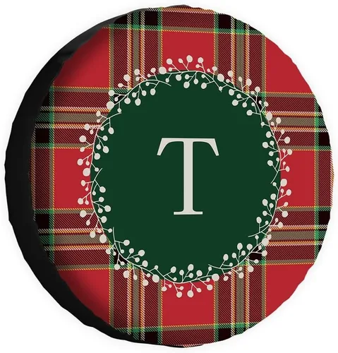 Vista 10 de Buffalo Check Plaid Initial Spare Tire Cover Monogram Letter A Wheel Protectors Covers Water Dust Proof 14 Inch Wheel Covers Universal for Trailer