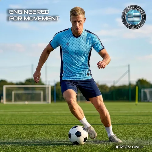 Vista 5 de Arcarius Camiseta Pro de Fútbol para Hombre – Uniforme de Partido o Portero con Absorción de Humedad Azul claro