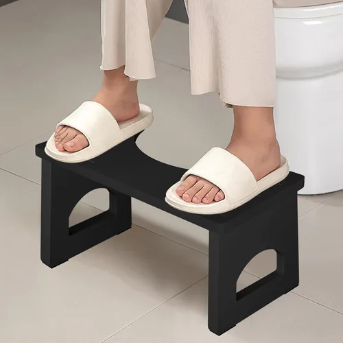 Vista 2 de Taburete de inodoro plegable, taburete de 7 pulgadas para defecar para baño, taburete de inodoro de bambú en cuclillas para adultos, taburete