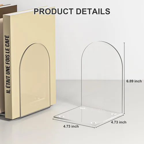 Vista 2 de Sujetalibros acrílicos de 4 piezas, sujetalibros transparentes para estantes, extremos de libros para estantes y organizador de escritorio, tapón
