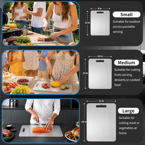 Vista 2 de Tabla de cortar de titanio para cocina, no tóxica de doble cara, paquete de 3 100% titanio puro, apto para lavavajillas, a prueba de óxido, tablas