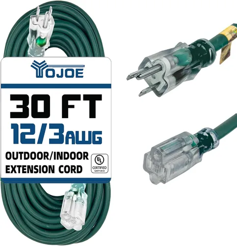 Vista 48 de YOJOE Extensión de cable para interiores y exteriores con extremo iluminado, cable resistente de 3 puntas 15A a prueba de inclemencias del tiempo