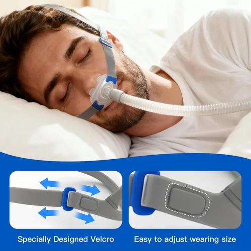 Vista 5 de CPAP - Máscara de almohada nasal, juego de almohadas nasales con arnés desmontable, marco, tubo y 3 tamaños diferentes de almohadas nasales (S, M, L)
