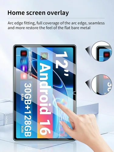 Vista 4 de Protector de pantalla para tabletas ECOPAD E50 Android 15 de 12 pulgadas, dureza 9H antiarañazos, sensible al tacto, bordes redondeados 2.5D, sin