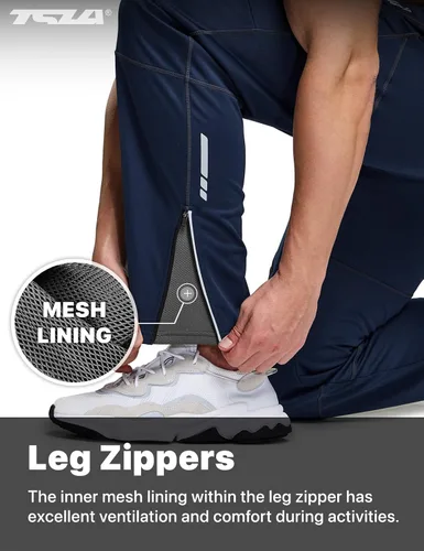 Vista 4 de TSLA Pantalones de ciclismo térmicos a prueba de viento para hombre, pantalones de ciclismo con forro polar, pantalones de ciclismo para exteriores