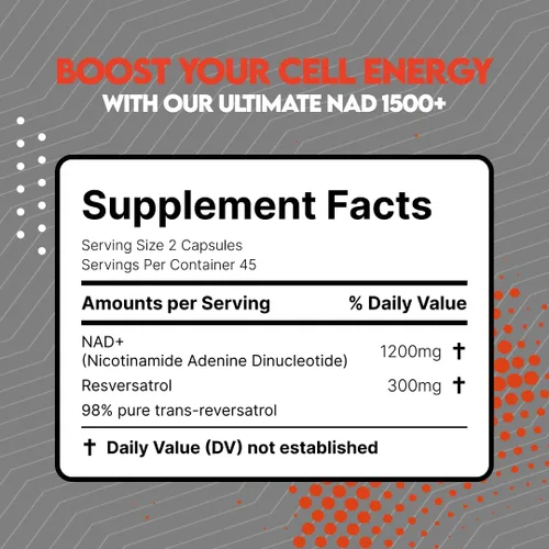 Vista 8 de UTOYA NAD 1500+ Suplementos de ribósido de nicotinamida - Suplemento Trans-Resveratrol apoya el metabolismo y la reparación de energía celular
