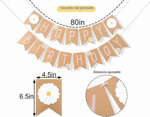 Vista 2 de Cartel de feliz cumpleaños de margaritas, tema de flores silvestres, decoración de primer cumpleaños