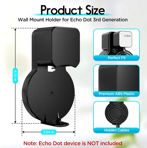 Vista 3 de Soporte de pared para Dot 3ª generación, accesorios para ahorrar espacio, soporte Alexa, accesorios Dot 3 con gestión de cables integrada sin cables