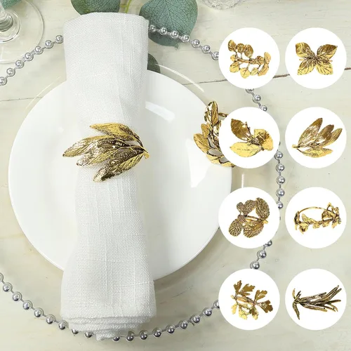 Vista 15 de Efavormart - Servilleteros de lino con hojas ornamentadas de oro metálico, paquete de 4