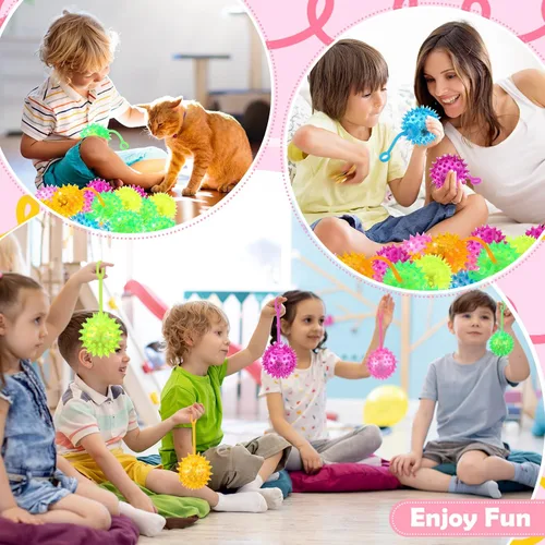 Vista 5 de Sotiff 9 piezas de bola iluminada con luces LED hinchables intermitentes, chirriantes, multicolor, juguete sensorial de goma, premios de carnaval