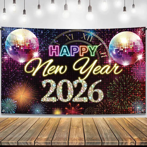 Vista 11 de KatchOn, Cartel XtraLarge de feliz año nuevo – 72 x 44 pulgadas Fondo de fuegos artificiales de Año Nuevo 2026 Decoraciones de Año Nuevo 2026