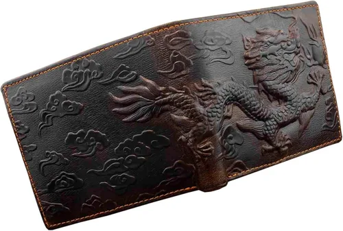 Vista 5 de vogueteen Vintage Dragon - Cartera de cuero genuino con clip para dinero, Marrón, Vintage