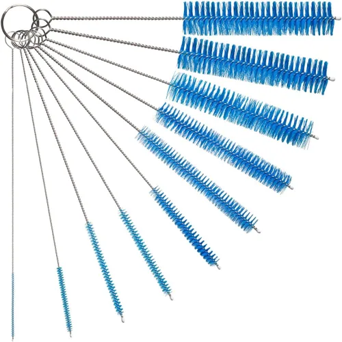 Vista 17 de Juego de cepillos de limpieza de tubos de 10 pulgadas, paquete de 5 cepillos pequeños de nailon extra largos con asas flexibles para botellas Negro