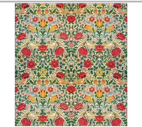 Vista 18 de Cortina de ducha con 12 ganchos para baño, 72 x 72 pulgadas, diseño floral bohemio con hojas tropicales retro y florales (bohemio floral-1)