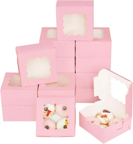 Vista 13 de Bakepacker 100 piezas Cajas Negras para Galletas 6x6x3 pulgadas Fácil Montaje Cajas de Pastelería Macarrones Cajas de Panadería con Ventana