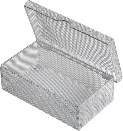 Vista 2 de Ybm Home Lápiz de malla con bisagras plateadas, marcadores, caja de almacenamiento de bolígrafos, soporte de suministros escolares Organizador