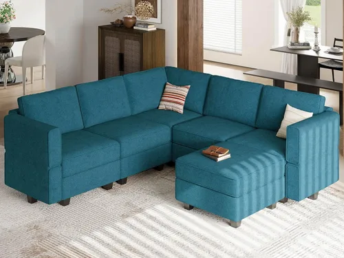 Vista 17 de Belffin Sofá seccional modular de tela en forma de U Sofá seccional doble diván Sofá otomano convertible con almacenamiento negro